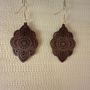 BOHO BROWN WOODEN Bohemian Flower Laser Cut 3.25" Earrings